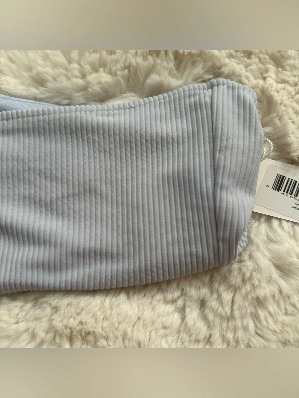 NWT Frankie’s Bikinis Jenna Ribbed Light Blue Bandeau Strapless Bikini Top